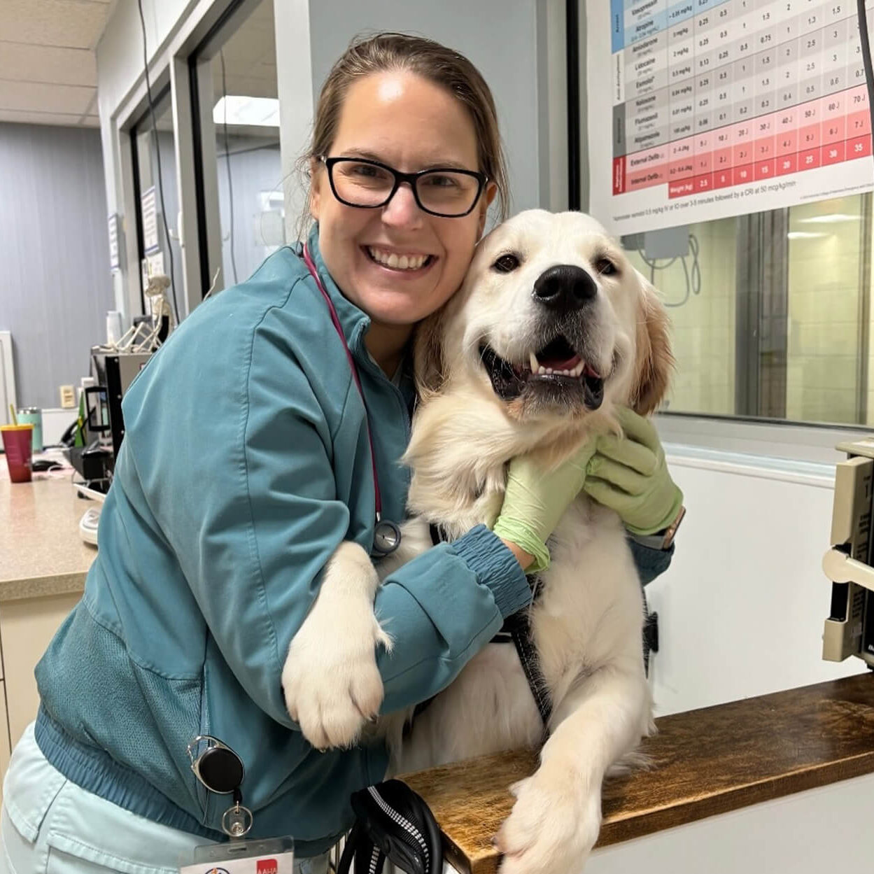 Female Vet With Happy Golden Retriever Female Vet With Happy Golden Retriever